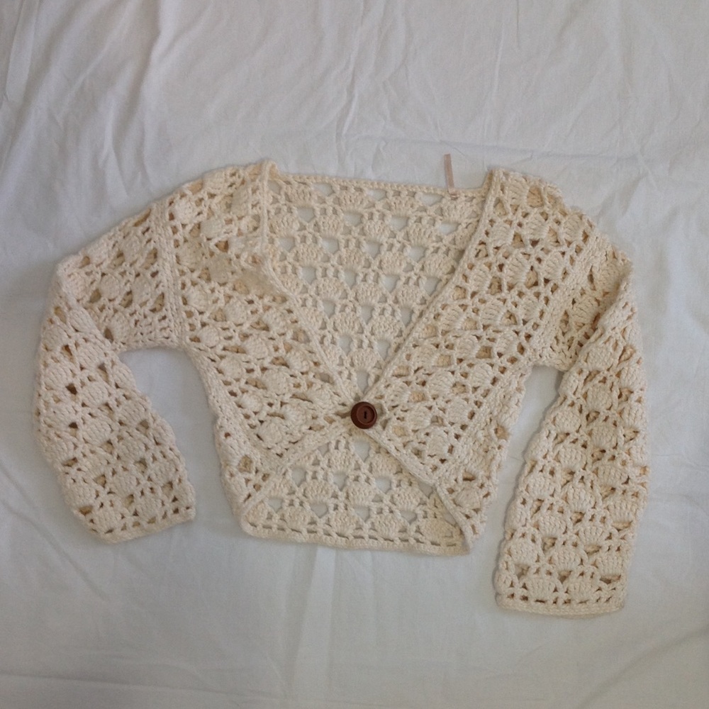 Crochet Jacket Cropped Top Off White Size M